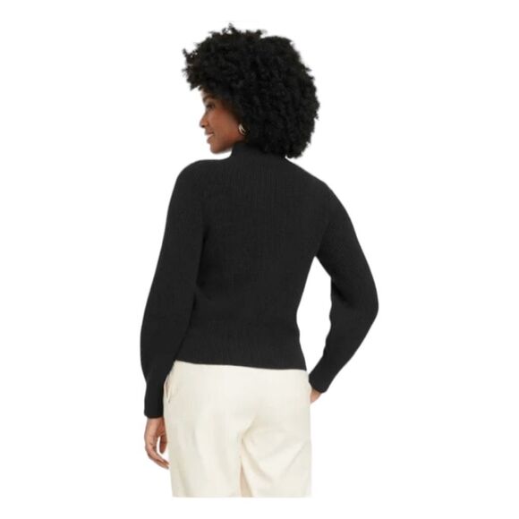 A New Day Mock Neck Cutout Sweater Black Ribbed Knit Long Sleeves XL - Picture 2 of 13